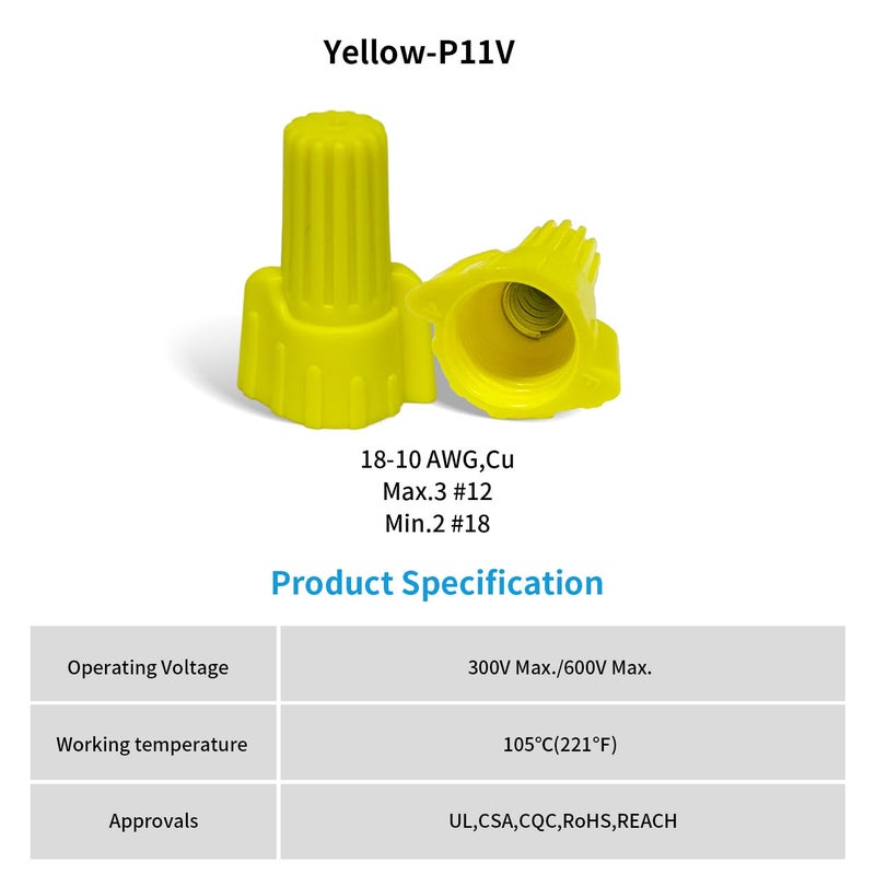 DICIO Yellow Winged Wire Nuts 1000 PCs, Twist Wire Cap Electrical Connectors UL Listed Screw-On Electrical Connector Kit 18-10 AWG for Connect Electrical Wiring - Image 2